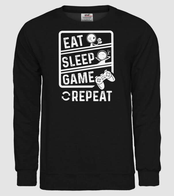 Eat sleep game repeat model negru pe tricou