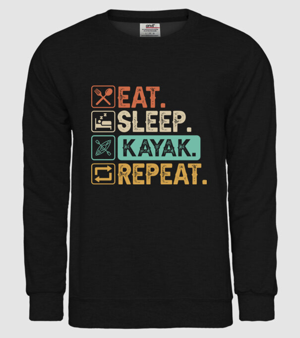 Eat Sleep Kayak model negru pe tricou