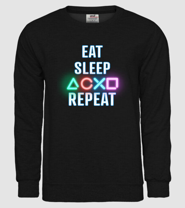 Eat sleep PS model negru pe tricou