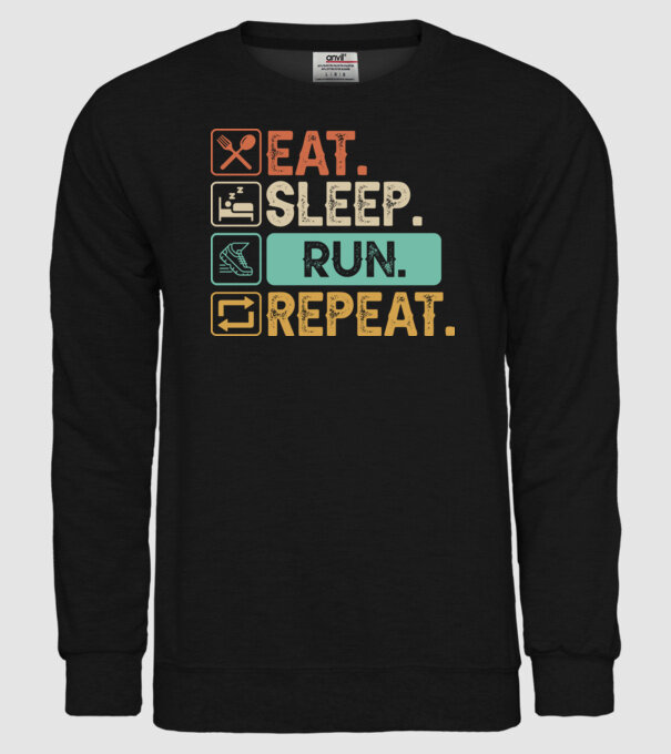 Eat Sleep Run Repeat model negru pe tricou