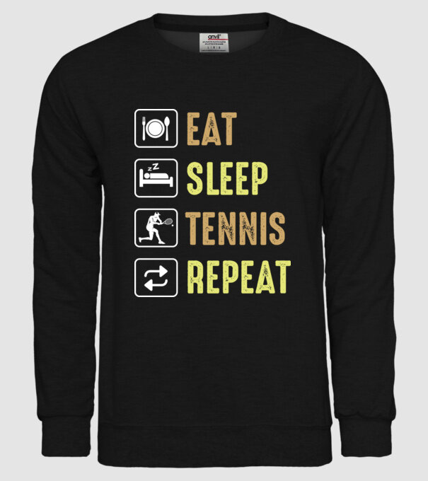 eat sleep tennis repeat model negru pe tricou