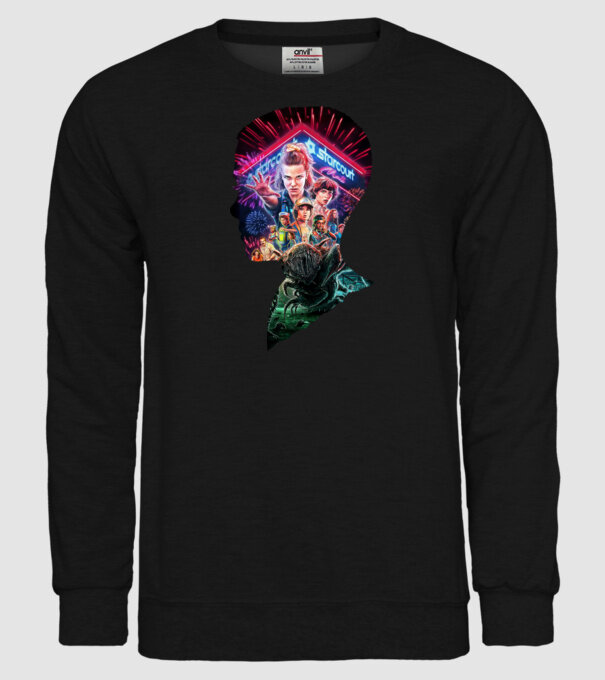 eleven poster head model negru pe tricou
