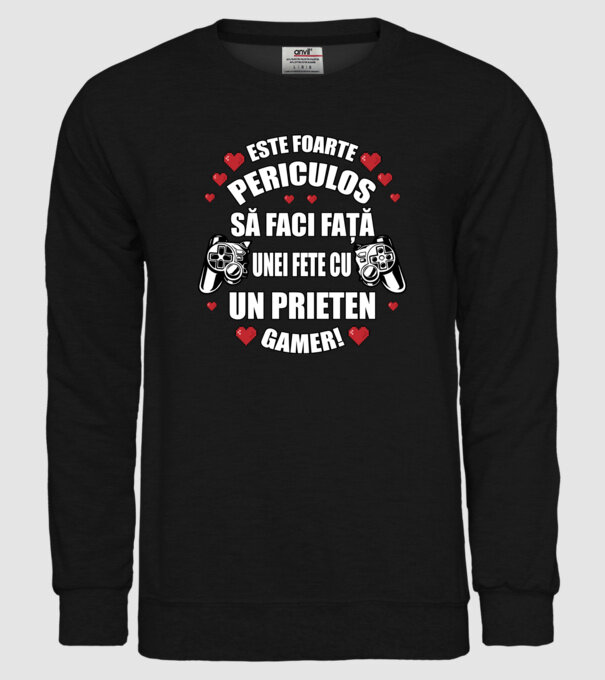 este foarte periculos să faci față unei fete cu un prieten gamer! model negru pe tricou