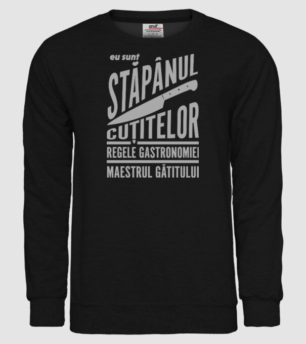 eu sunt stăpânul cuțitelor, regele gastronomiei, maestrul gătitului model negru pe tricou