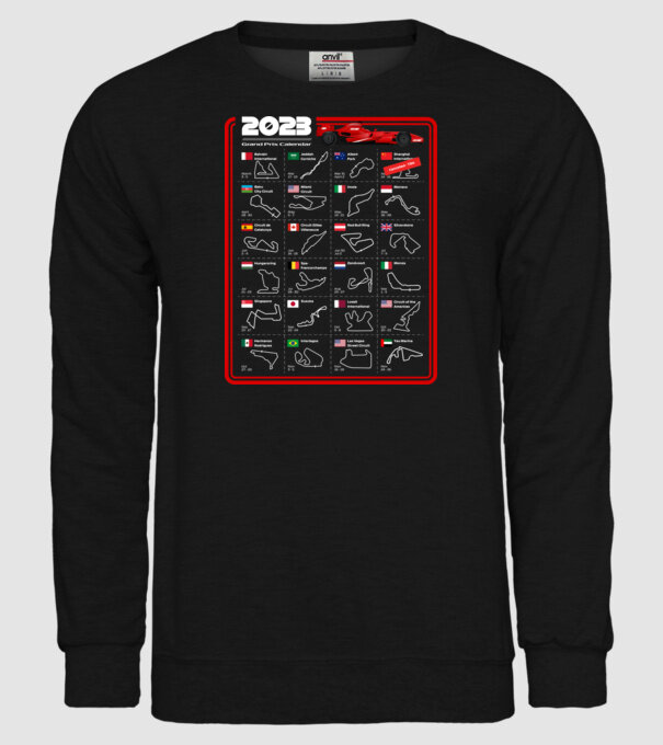 F1 2023 Formula Grand prix calendar model negru pe tricou