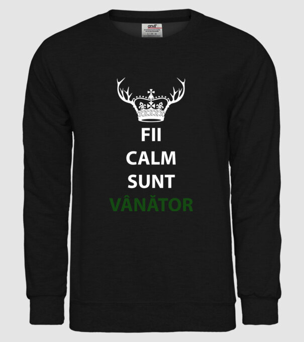 fii calm, sunt vânător model negru pe tricou