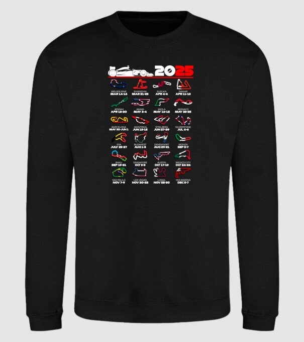 F1 calendar 2025 Negru model negru pe tricou