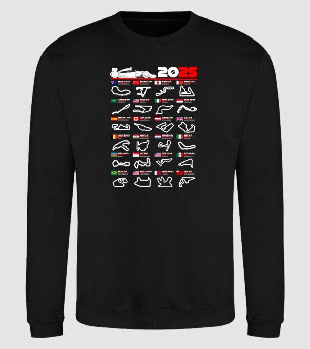F1 calendar 2025 negru model negru pe tricou