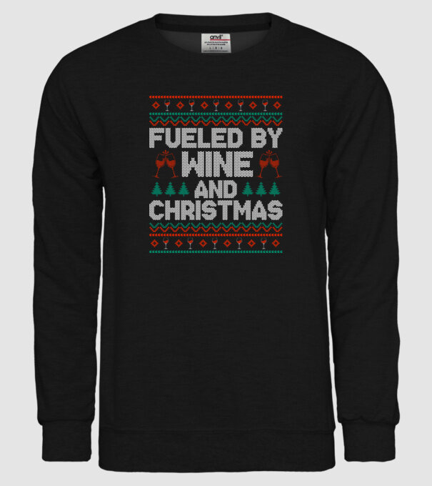 Fueled by wine and christmas model negru pe tricou