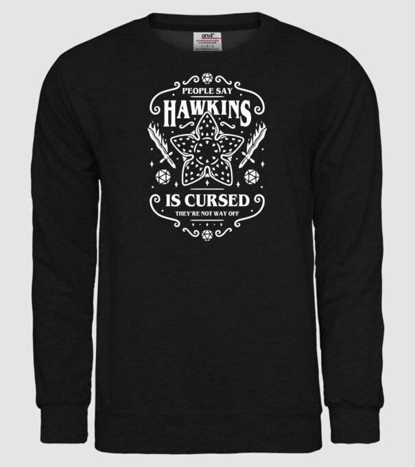 hawkins is cursed black model negru pe tricou