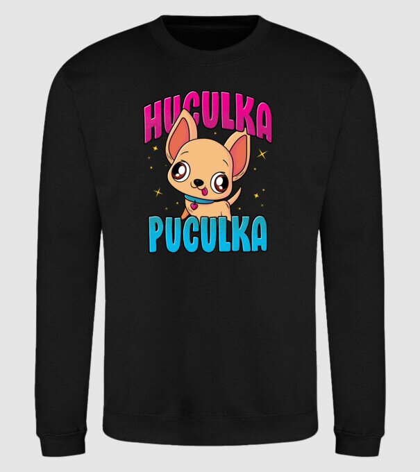 Huculka Puculka chivava model negru pe tricou