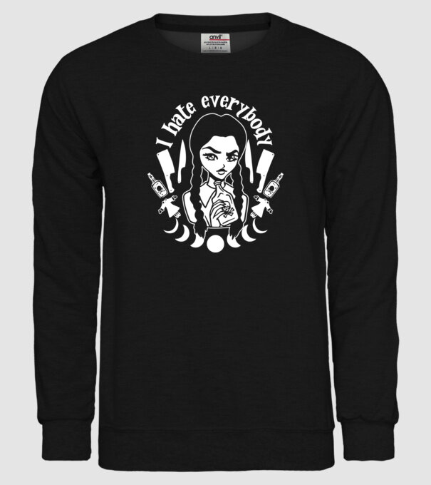 I hate everybody cartoon model negru pe tricou