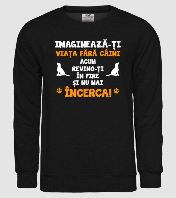 imaginează-ți viața fără câini, acum revino-ți în fire și nu mai încerca D8464718 model negru pe tricou