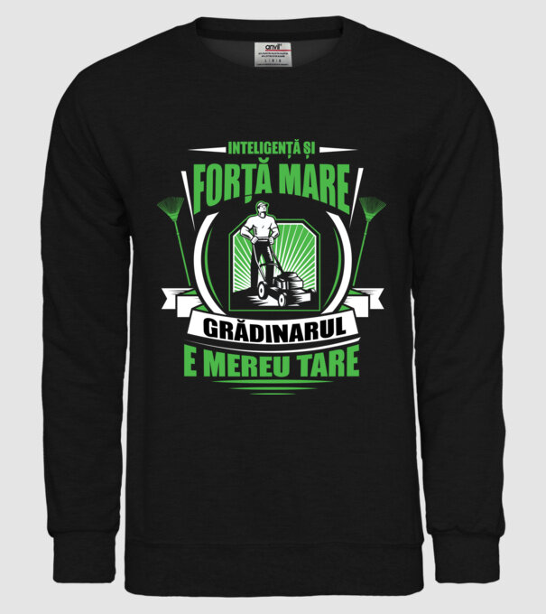 Inteligență și forță mare, grădinarul e mereu tare model negru pe tricou