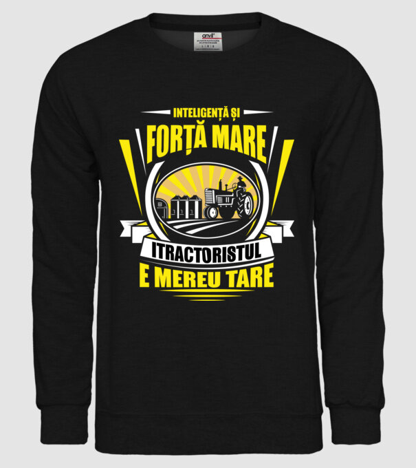 Inteligență și forță mare, tractoristul e mereu tare model negru pe tricou