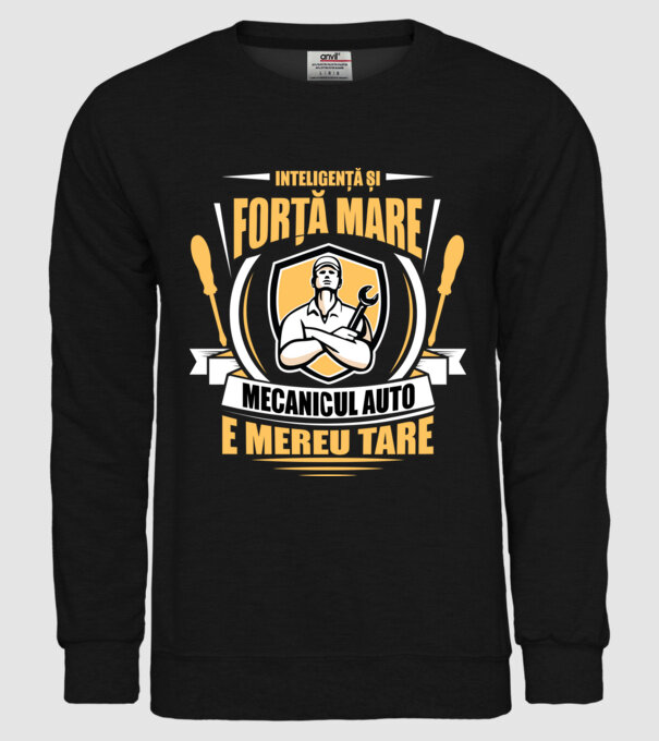 Inteligență și forță mare, mecanicul auto e mereu tare model negru pe tricou