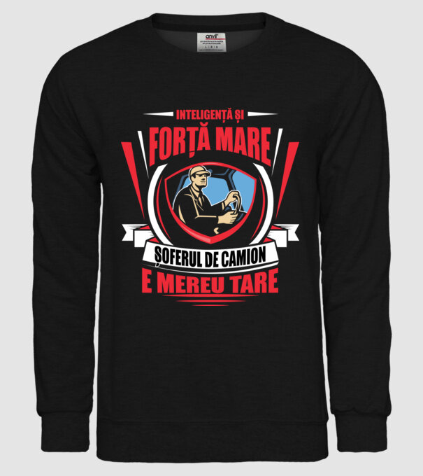 Inteligență și forță mare, șoferul de camion e mereu tare model negru pe tricou
