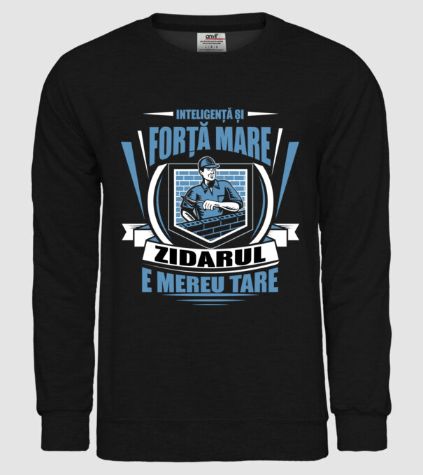 Inteligență și forță mare, zidarul e mereu tare model negru pe tricou