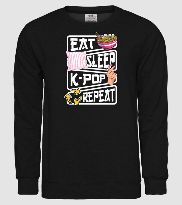 K-POP EAT SLEEP model negru pe tricou
