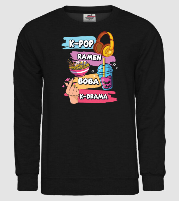K-POP RAMEN BOBA K-DRAMA model negru pe tricou