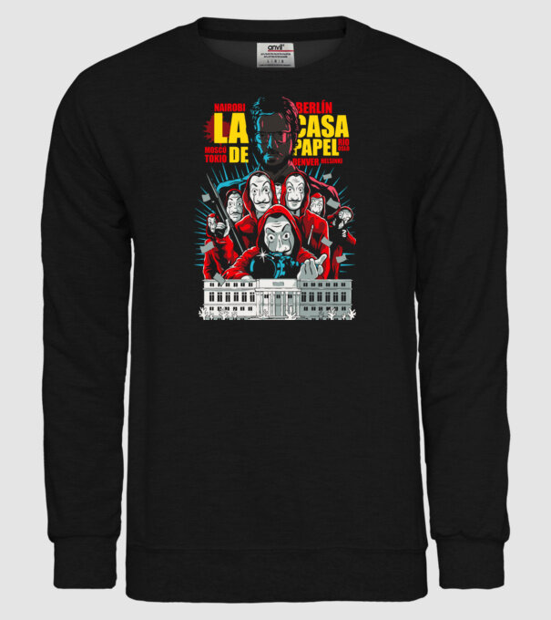 La casa de papel ilutración model negru pe tricou