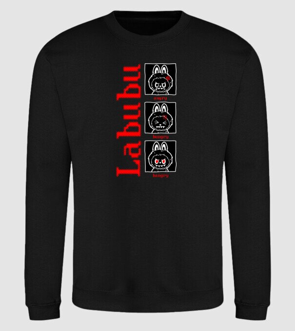 Labubu moods model negru pe tricou