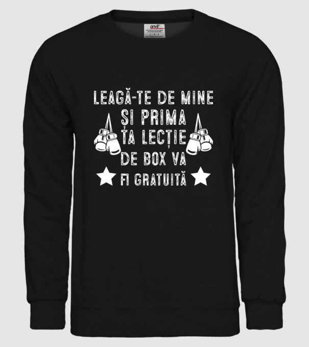 Leagă-te de mine și prima ta lecție de box va fi gratuită model negru pe tricou