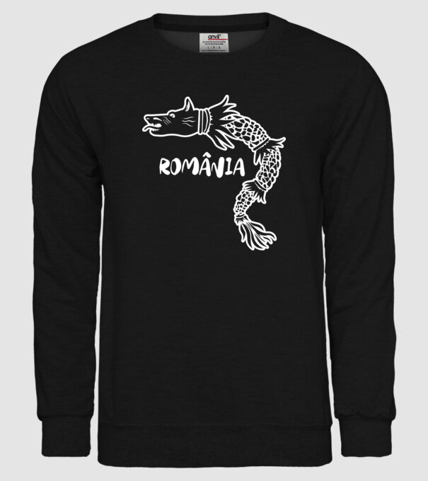 Lupul dacic alb model negru pe tricou