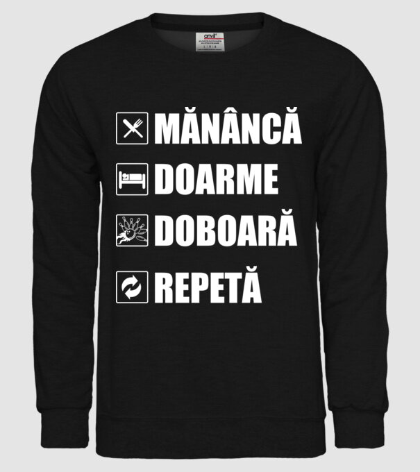 mănâncă doarme doarme doboară repetă model negru pe tricou