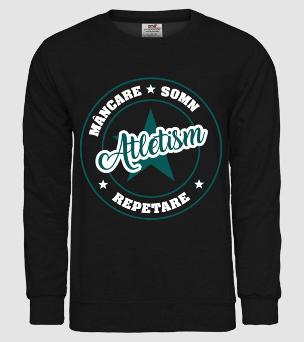 mâncare somn repetare ATLETISM model negru pe tricou