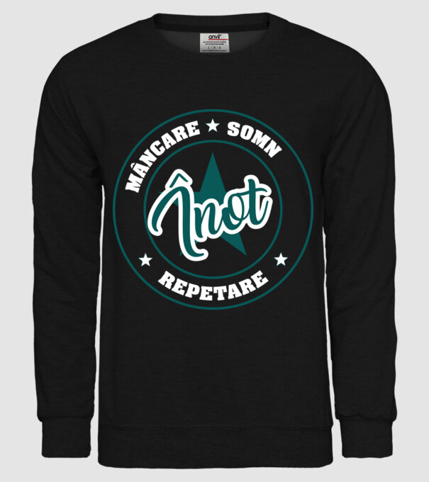mâncare somn repetare ÎNOT model negru pe tricou