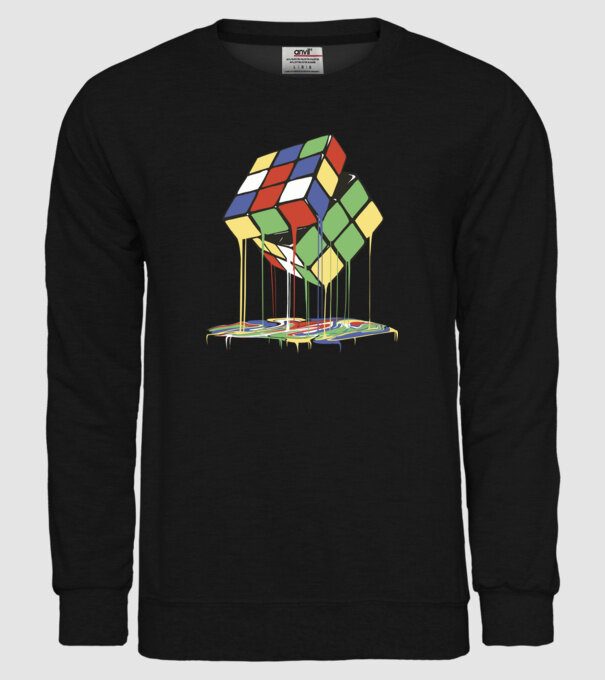 Melting Rubik cube model negru pe tricou
