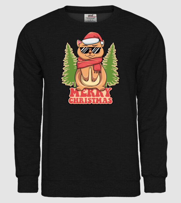 Merry christmas cat model negru pe tricou