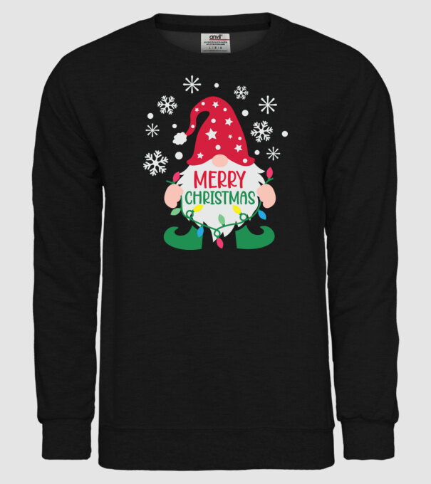 Merry christmas gnome model negru pe tricou