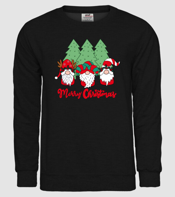 Merry christmas gnomes model negru pe tricou