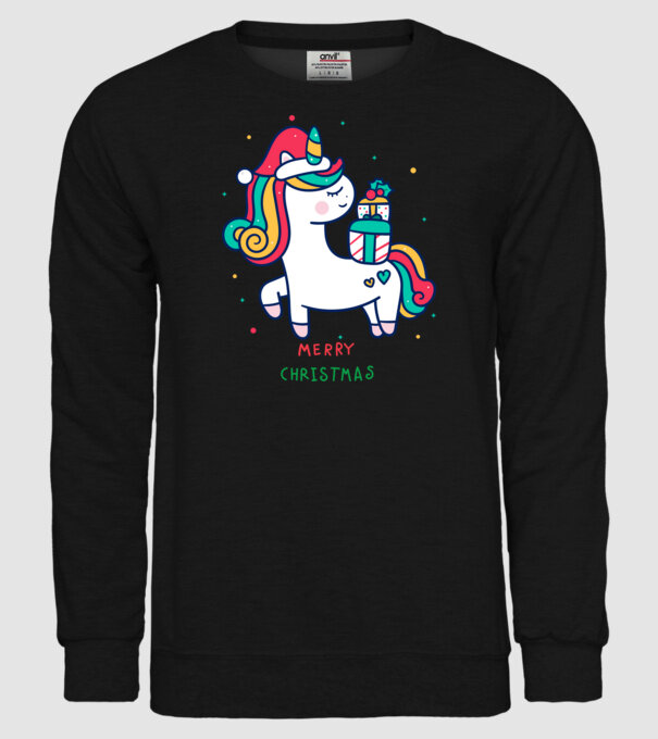 merry christmas unicorn model negru pe tricou