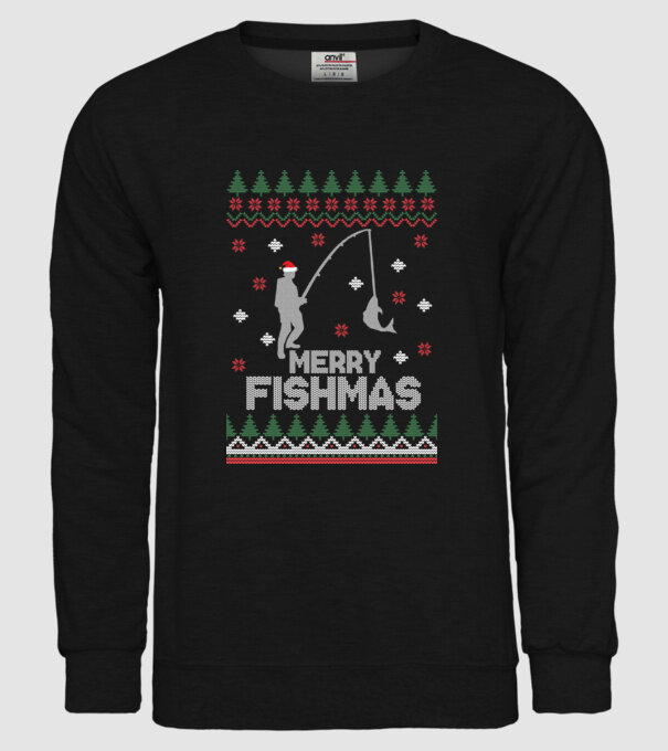 Merry Fishmas model negru pe tricou