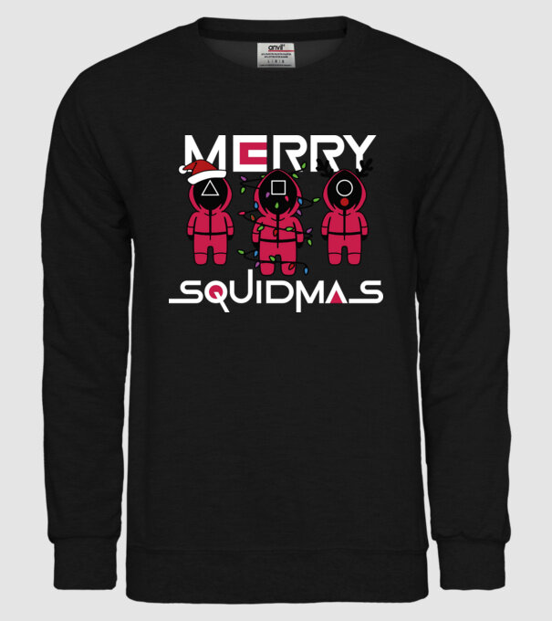 Merry squidmas model negru pe tricou