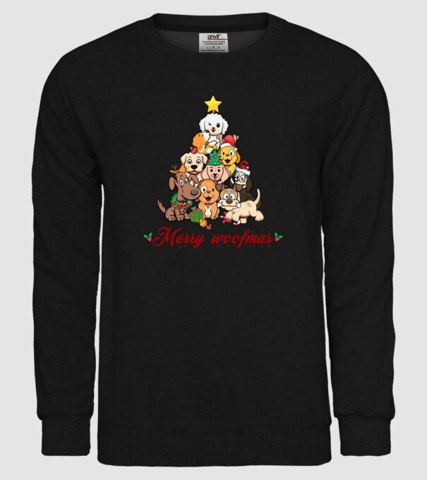 Merry woofmas model negru pe tricou