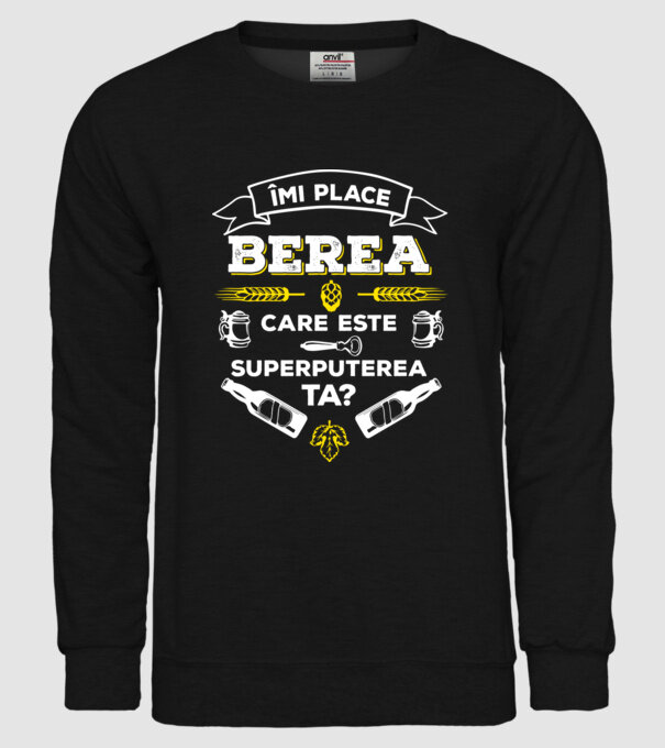 îmi place berea, care este superputerea ta? model negru pe tricou