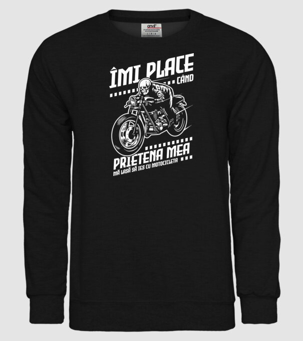îmi place când prietena mea mă lasă să ies cu motocicleta model negru pe tricou