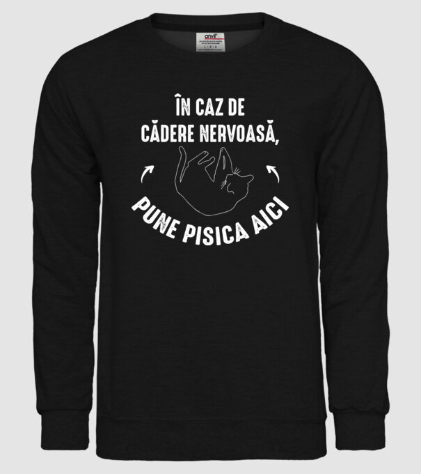 n caz de cădere nervoasă, pune pisica aici model negru pe tricou