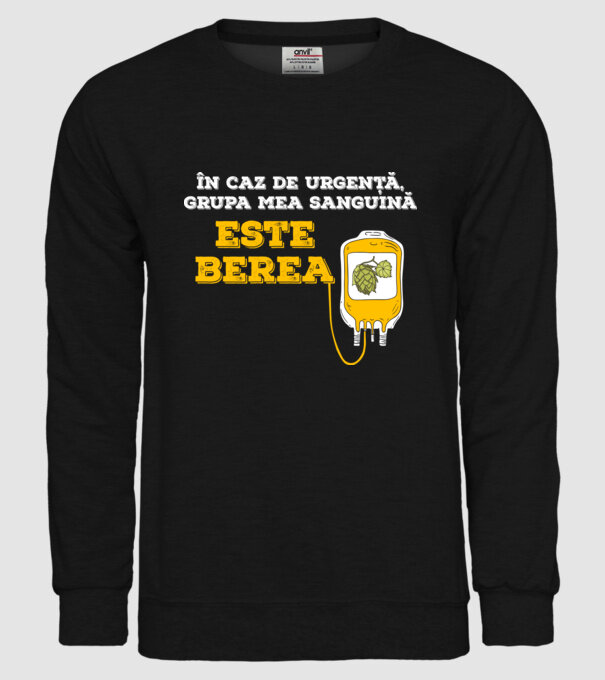 În caz de urgență, grupa mea sanguină este berea model negru pe tricou