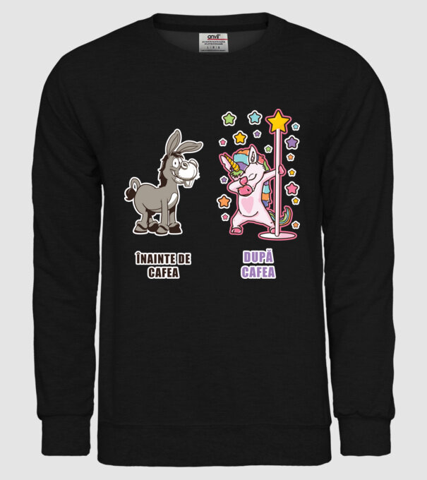 Înainte de cafea - După cafea model negru pe tricou