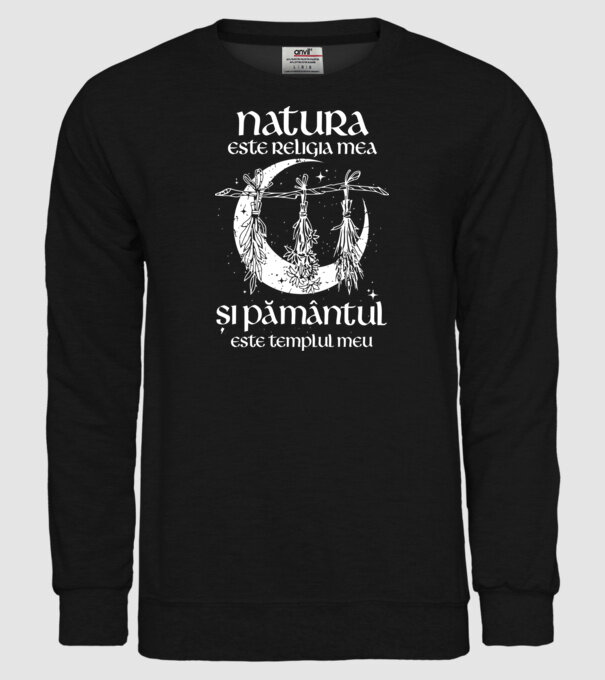 Natura este religia mea model negru pe tricou