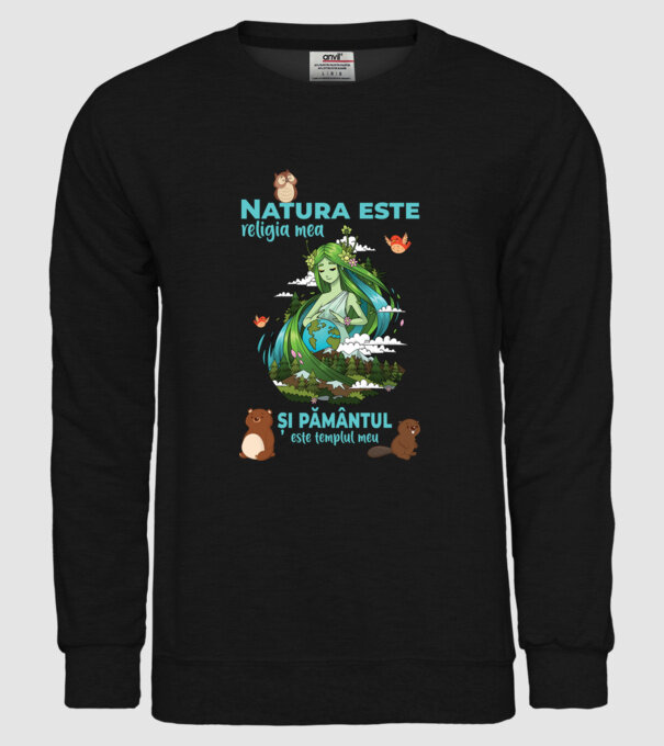 Natura este religia mea și pământul este templul meu model negru pe tricou