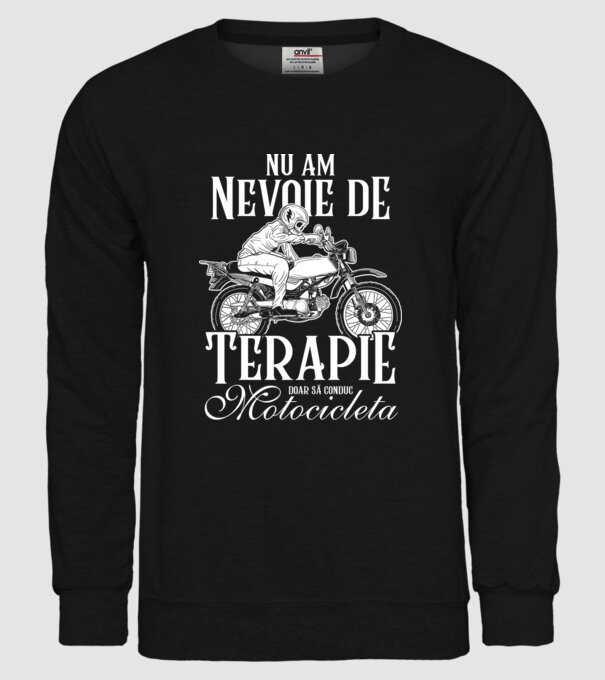 nu am nevoie de terapie, doar să conduc motocicleta model negru pe tricou