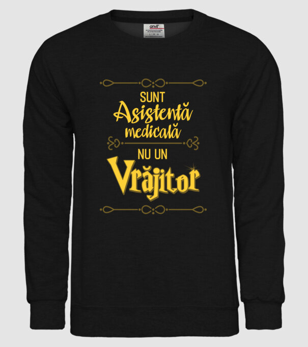 Sunt asistentă medicală, nu o vrăjitoare model negru pe tricou