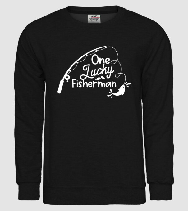 One lucky Fisherman model negru pe tricou
