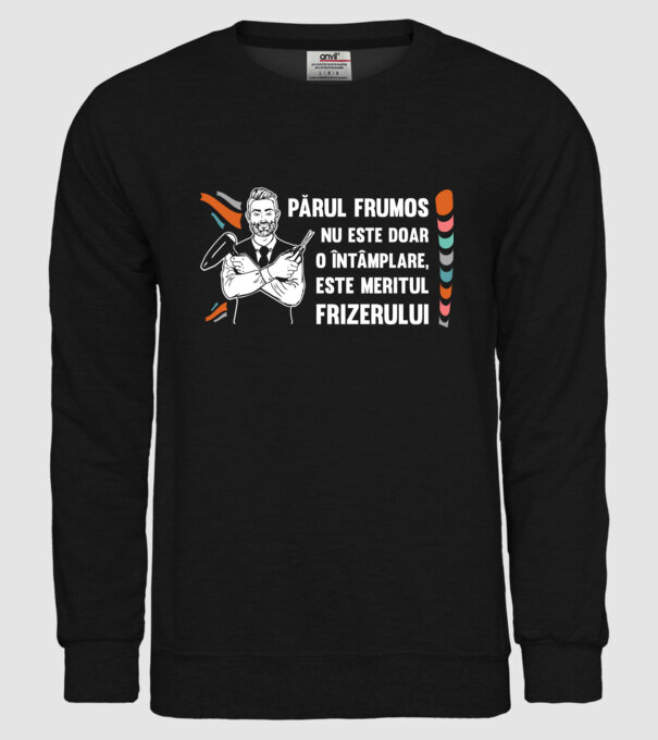 părul frumos nu este doar o întâmplare, este meritul frizerului model negru pe tricou